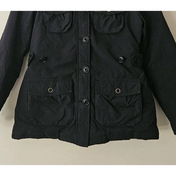 Banana Republic Women Black Solid Faux Fur Hooded Parka Jacket Down Size Small - Picture 3 of 6